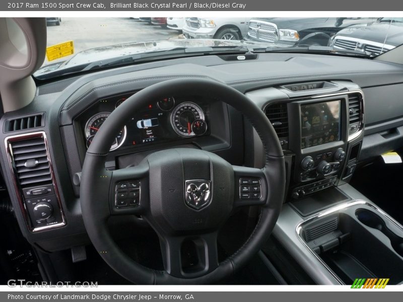 Brilliant Black Crystal Pearl / Black/Diesel Gray 2017 Ram 1500 Sport Crew Cab