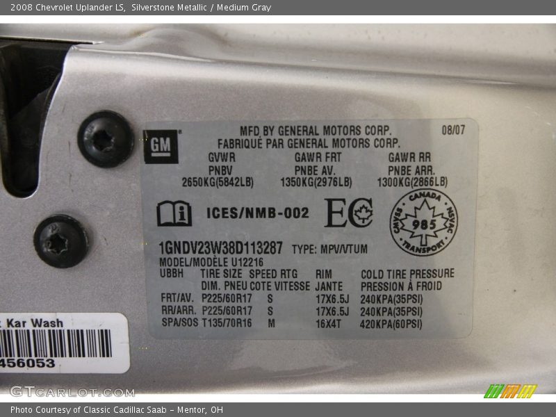 Silverstone Metallic / Medium Gray 2008 Chevrolet Uplander LS