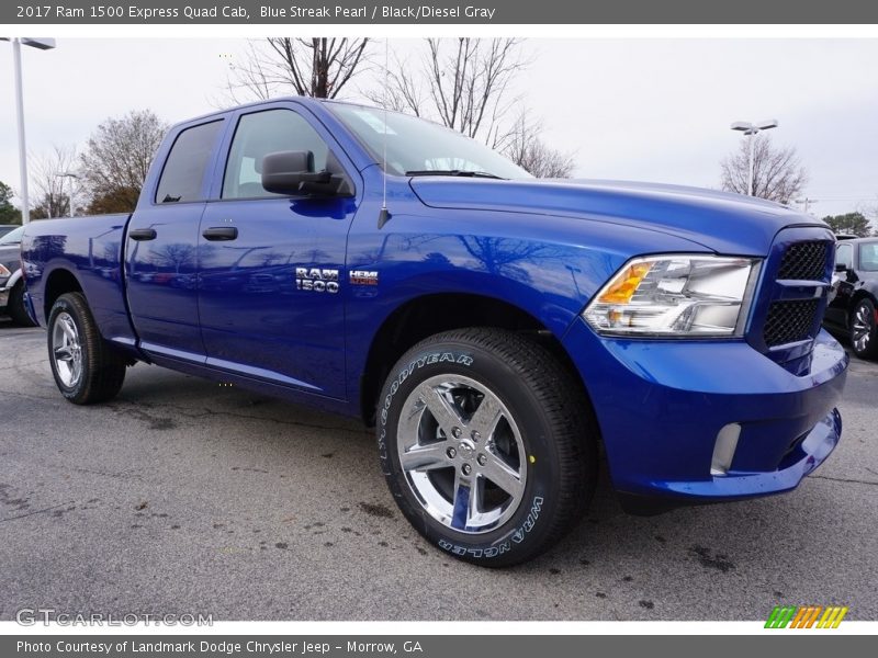 Blue Streak Pearl / Black/Diesel Gray 2017 Ram 1500 Express Quad Cab