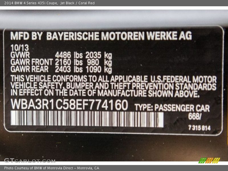 Jet Black / Coral Red 2014 BMW 4 Series 435i Coupe