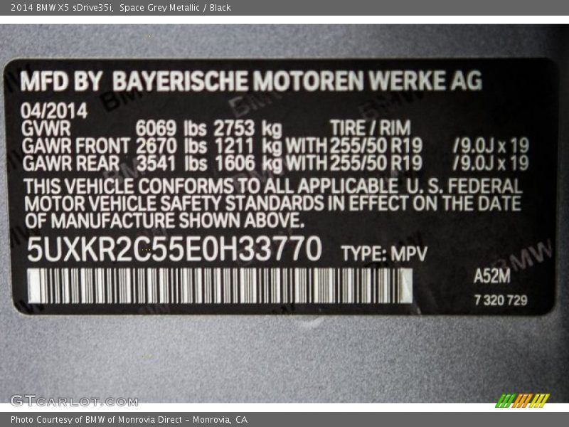 Space Grey Metallic / Black 2014 BMW X5 sDrive35i