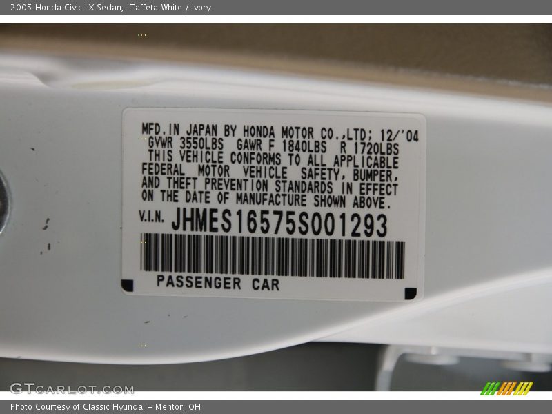 Taffeta White / Ivory 2005 Honda Civic LX Sedan