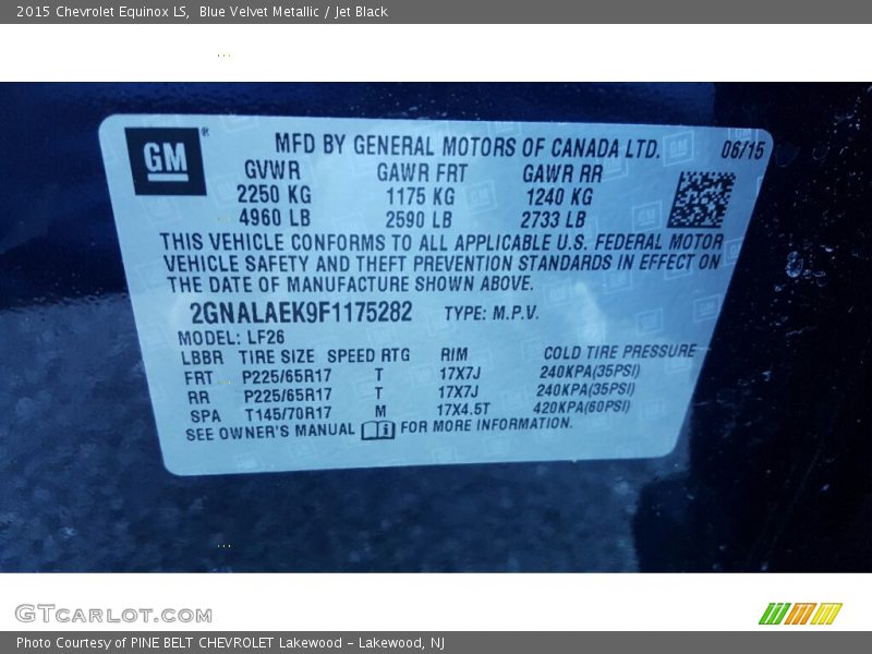 Blue Velvet Metallic / Jet Black 2015 Chevrolet Equinox LS