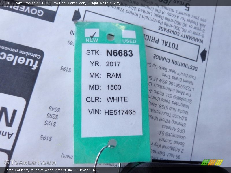 Bright White / Gray 2017 Ram ProMaster 1500 Low Roof Cargo Van