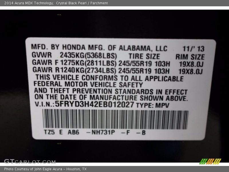 Crystal Black Pearl / Parchment 2014 Acura MDX Technology
