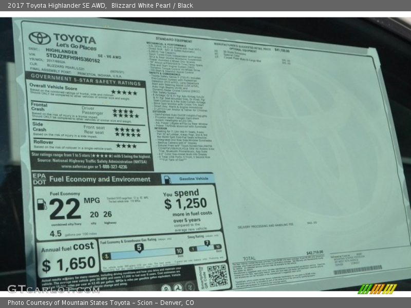 Blizzard White Pearl / Black 2017 Toyota Highlander SE AWD