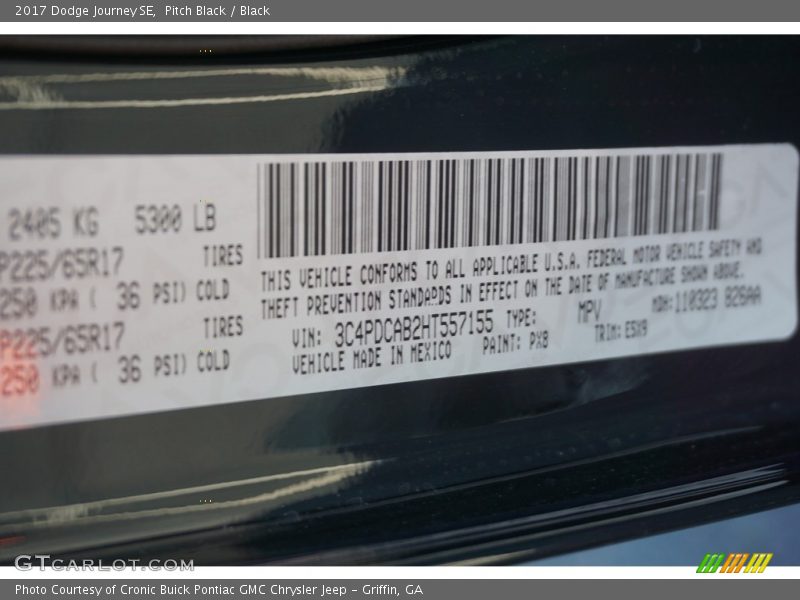 Pitch Black / Black 2017 Dodge Journey SE
