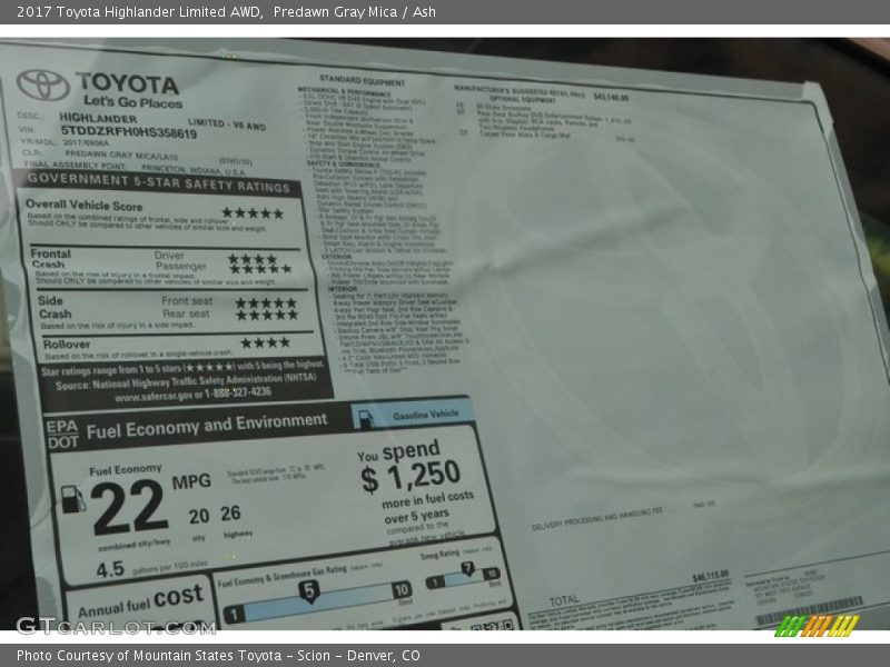 Predawn Gray Mica / Ash 2017 Toyota Highlander Limited AWD