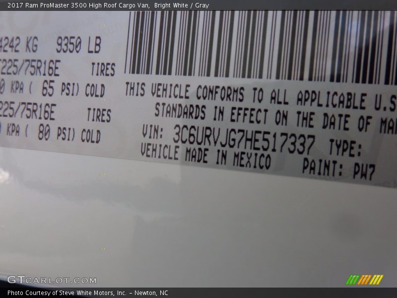 Bright White / Gray 2017 Ram ProMaster 3500 High Roof Cargo Van