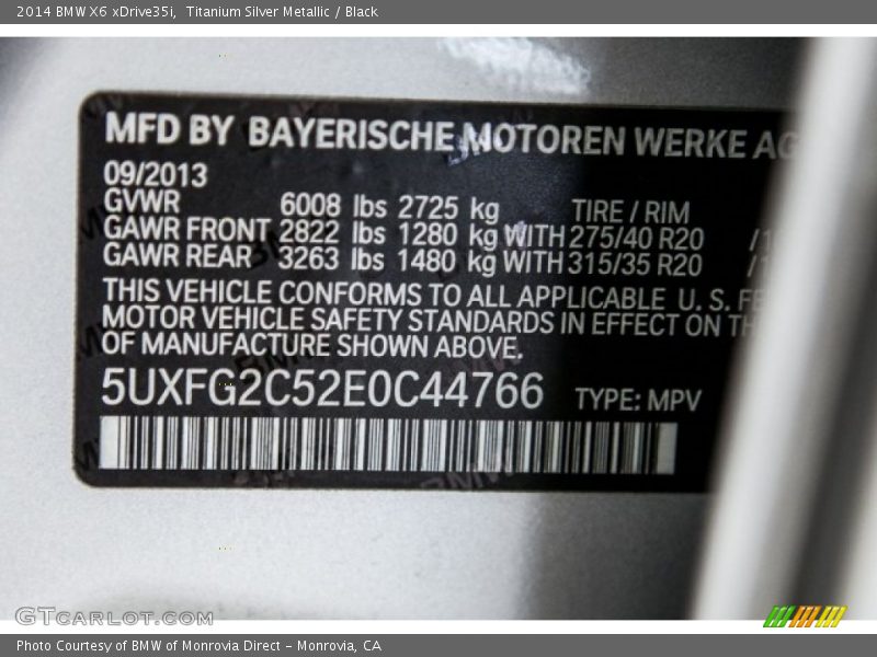 Titanium Silver Metallic / Black 2014 BMW X6 xDrive35i