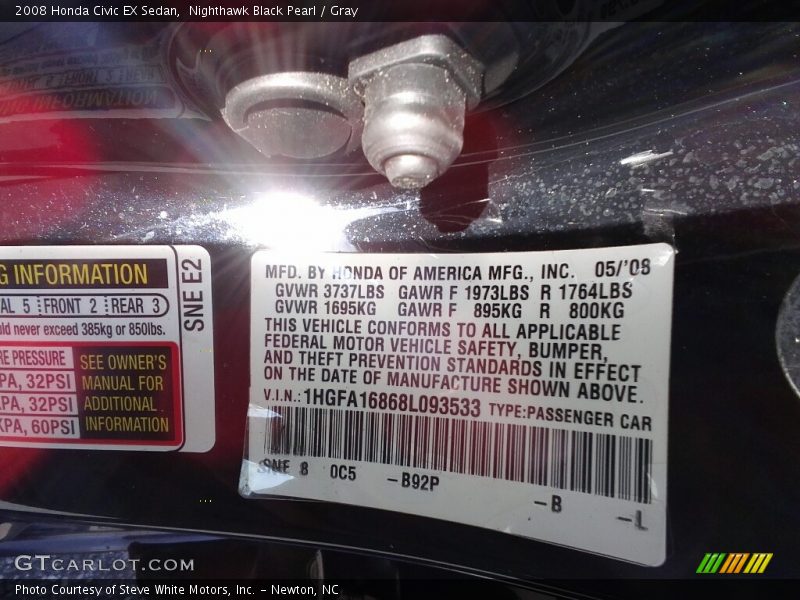Nighthawk Black Pearl / Gray 2008 Honda Civic EX Sedan