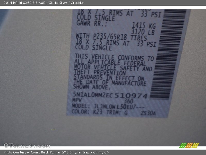 Glacial Silver / Graphite 2014 Infiniti QX60 3.5 AWD