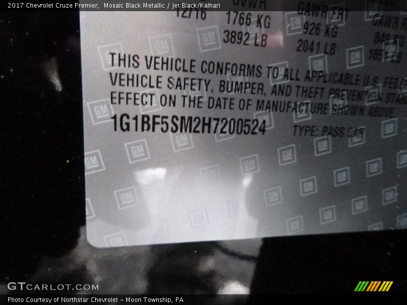 Mosaic Black Metallic / Jet Black/Kalhari 2017 Chevrolet Cruze Premier