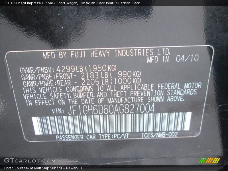 Obsidian Black Pearl / Carbon Black 2010 Subaru Impreza Outback Sport Wagon