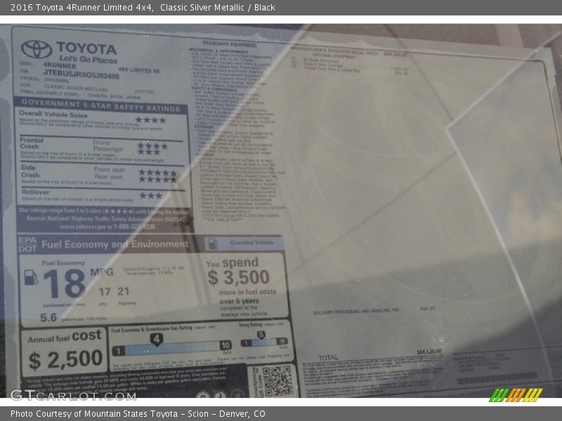 Classic Silver Metallic / Black 2016 Toyota 4Runner Limited 4x4