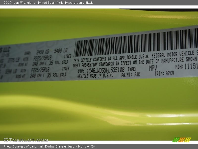 Hypergreen / Black 2017 Jeep Wrangler Unlimited Sport 4x4