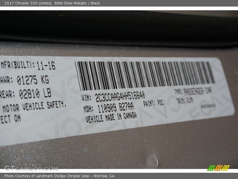 Billet Silver Metallic / Black 2017 Chrysler 300 Limited
