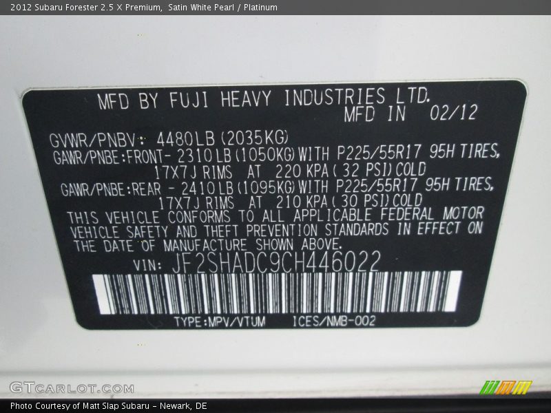 Satin White Pearl / Platinum 2012 Subaru Forester 2.5 X Premium