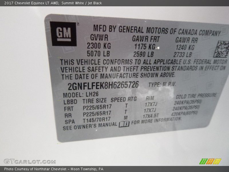 Summit White / Jet Black 2017 Chevrolet Equinox LT AWD