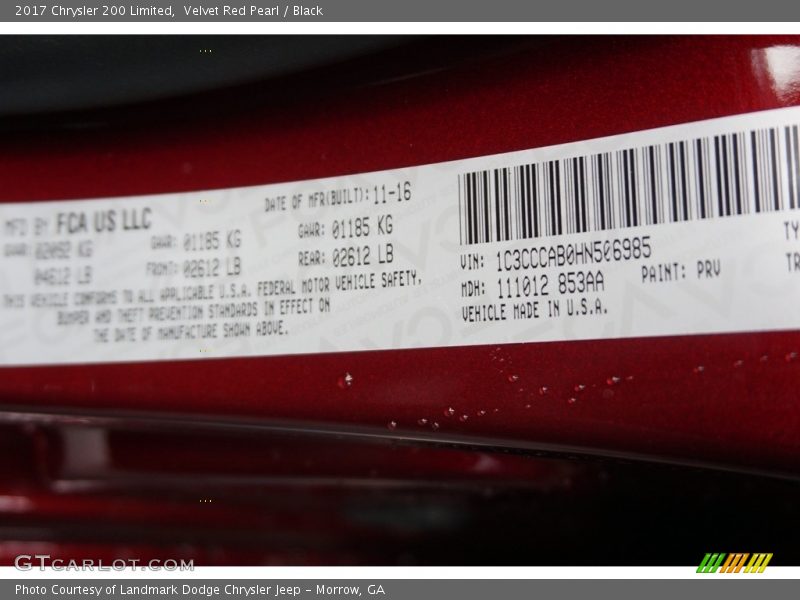 Velvet Red Pearl / Black 2017 Chrysler 200 Limited