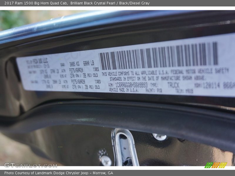Brilliant Black Crystal Pearl / Black/Diesel Gray 2017 Ram 1500 Big Horn Quad Cab