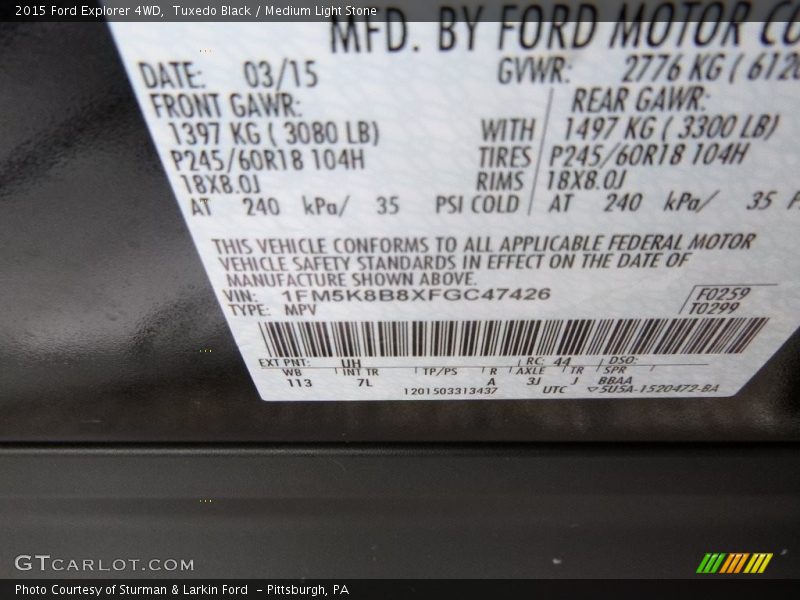 Tuxedo Black / Medium Light Stone 2015 Ford Explorer 4WD