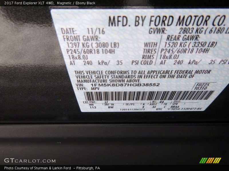 Magnetic / Ebony Black 2017 Ford Explorer XLT 4WD