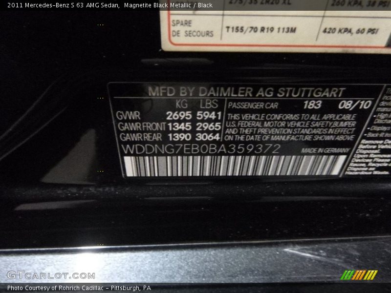 2011 S 63 AMG Sedan Magnetite Black Metallic Color Code 183