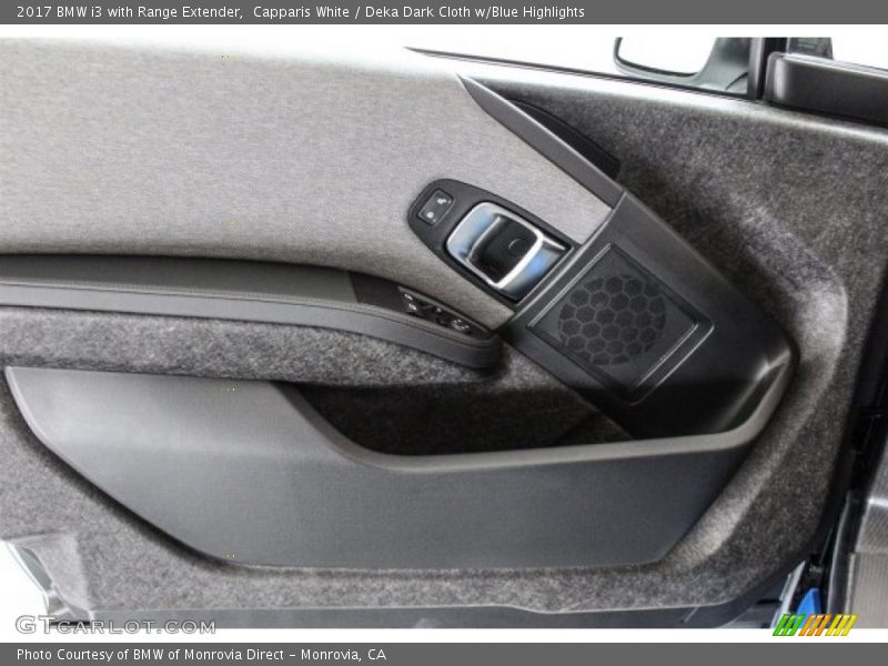 Capparis White / Deka Dark Cloth w/Blue Highlights 2017 BMW i3 with Range Extender