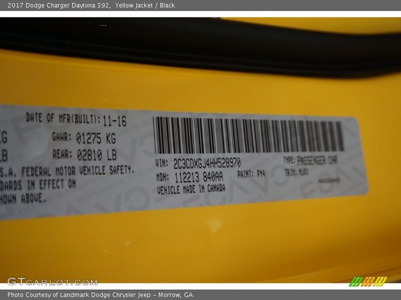 2017 Charger Daytona 392 Yellow Jacket Color Code PY4