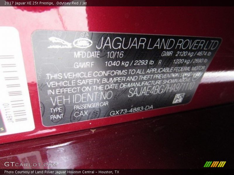 Odyssey Red / Jet 2017 Jaguar XE 25t Prestige