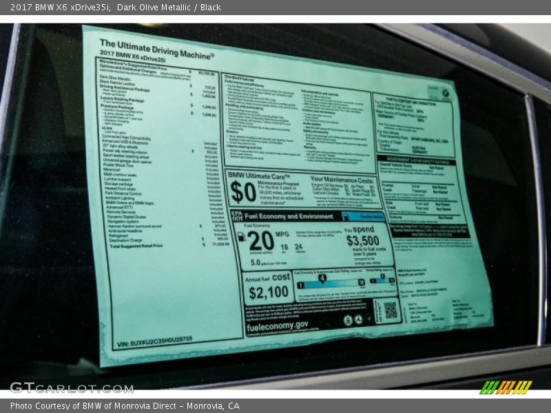  2017 X6 xDrive35i Window Sticker