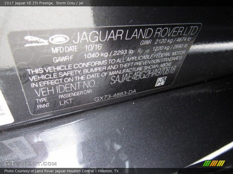 2017 XE 25t Prestige Storm Grey Color Code LKT