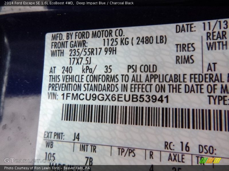 Deep Impact Blue / Charcoal Black 2014 Ford Escape SE 1.6L EcoBoost 4WD