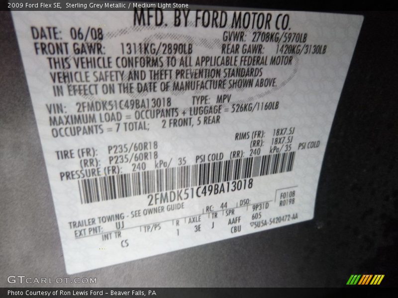 Sterling Grey Metallic / Medium Light Stone 2009 Ford Flex SE