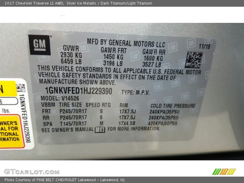 Silver Ice Metallic / Dark Titanium/Light Titanium 2017 Chevrolet Traverse LS AWD