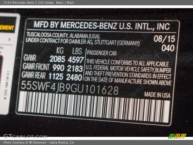 Black / Black 2016 Mercedes-Benz C 300 Sedan