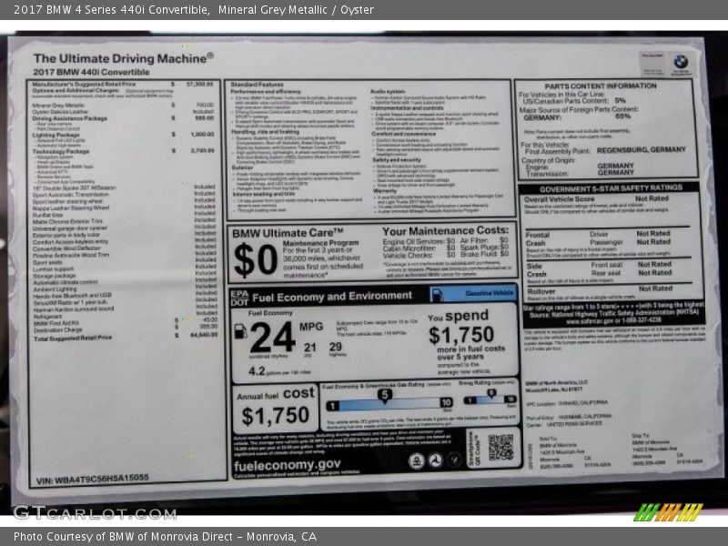 Mineral Grey Metallic / Oyster 2017 BMW 4 Series 440i Convertible