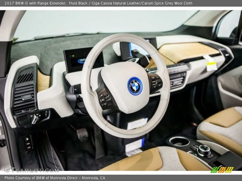 Fluid Black / Giga Cassia Natural Leather/Carum Spice Grey Wool Cloth 2017 BMW i3 with Range Extender