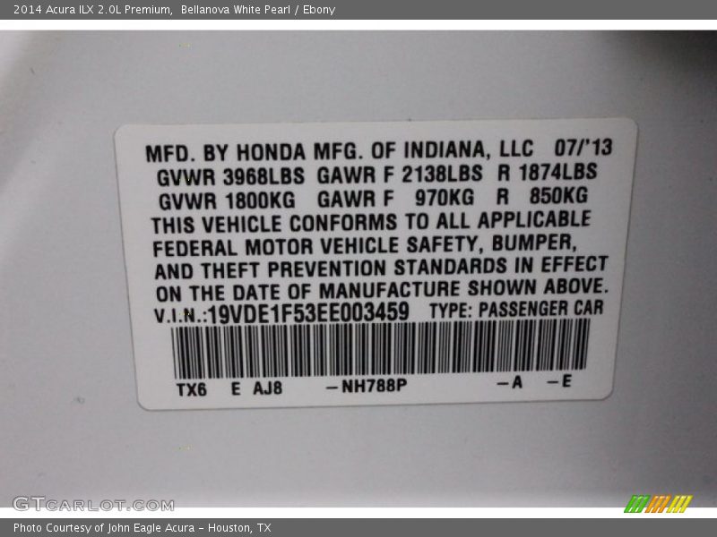 Bellanova White Pearl / Ebony 2014 Acura ILX 2.0L Premium