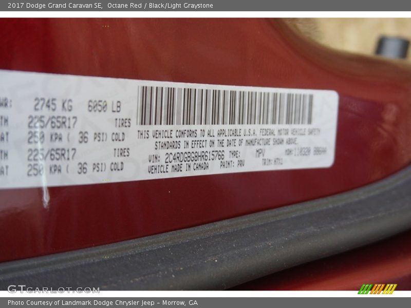 Octane Red / Black/Light Graystone 2017 Dodge Grand Caravan SE