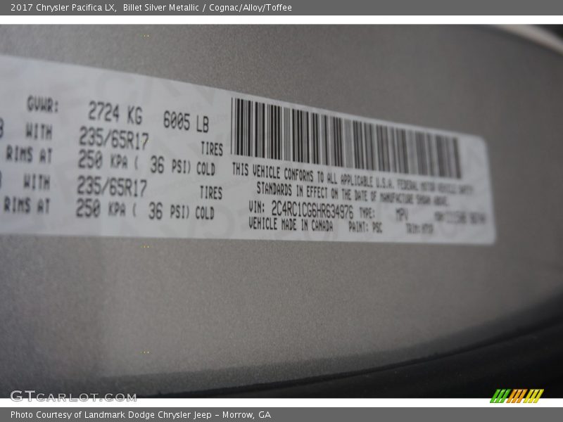 Billet Silver Metallic / Cognac/Alloy/Toffee 2017 Chrysler Pacifica LX