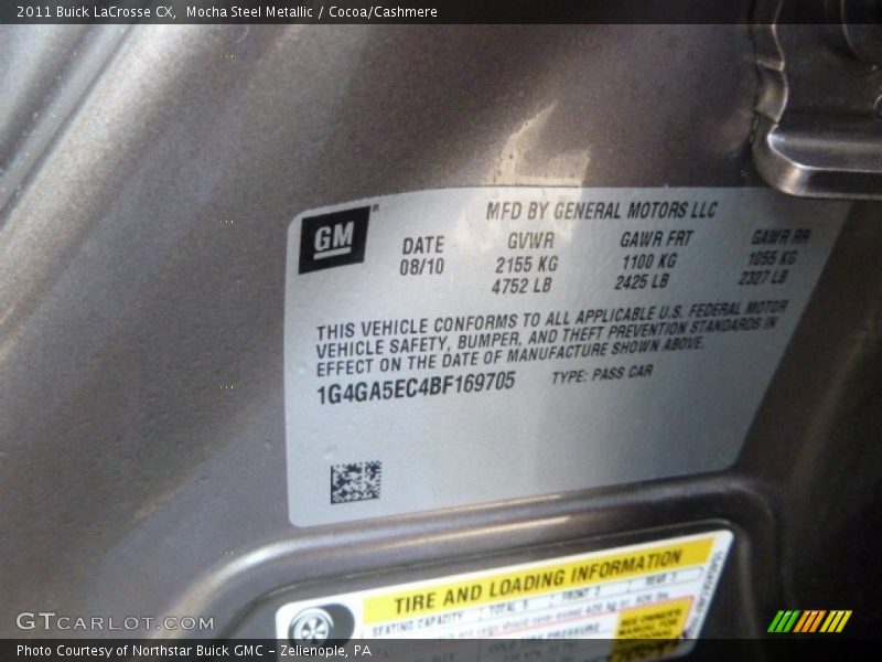 Mocha Steel Metallic / Cocoa/Cashmere 2011 Buick LaCrosse CX