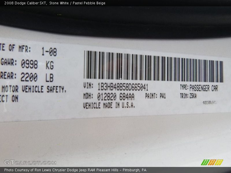 Stone White / Pastel Pebble Beige 2008 Dodge Caliber SXT