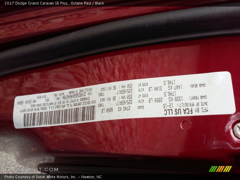 Octane Red / Black 2017 Dodge Grand Caravan SE Plus