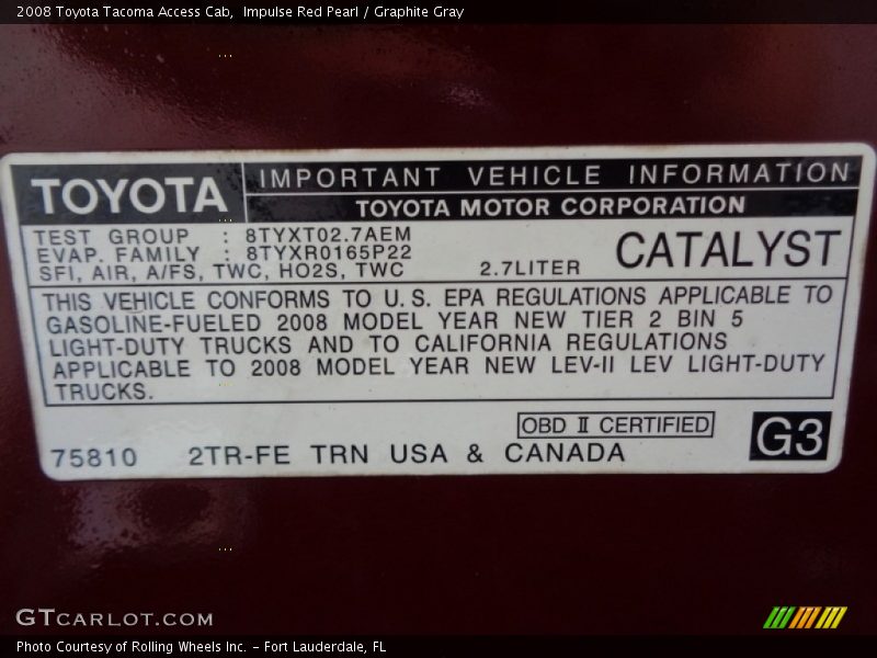Impulse Red Pearl / Graphite Gray 2008 Toyota Tacoma Access Cab