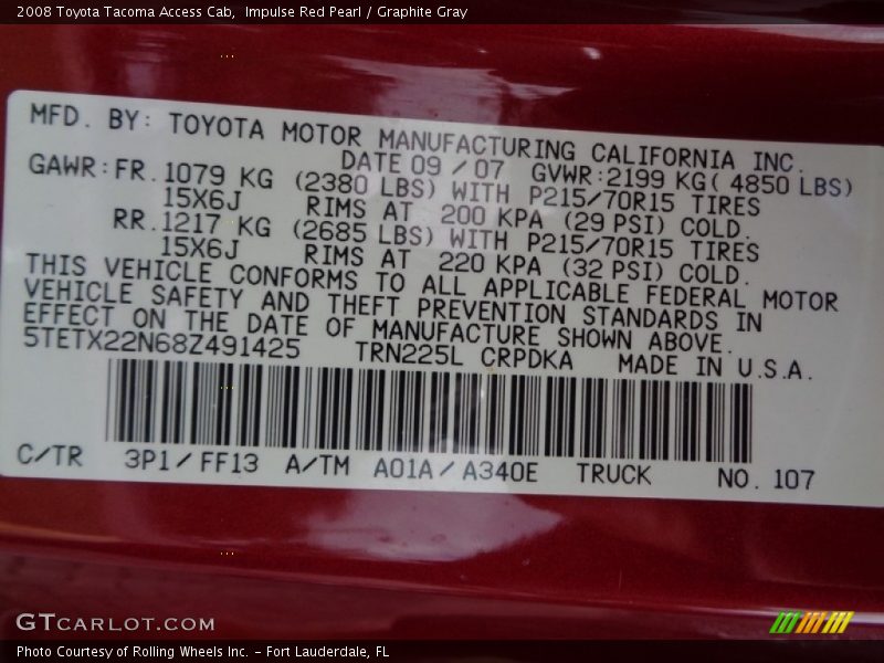 Impulse Red Pearl / Graphite Gray 2008 Toyota Tacoma Access Cab