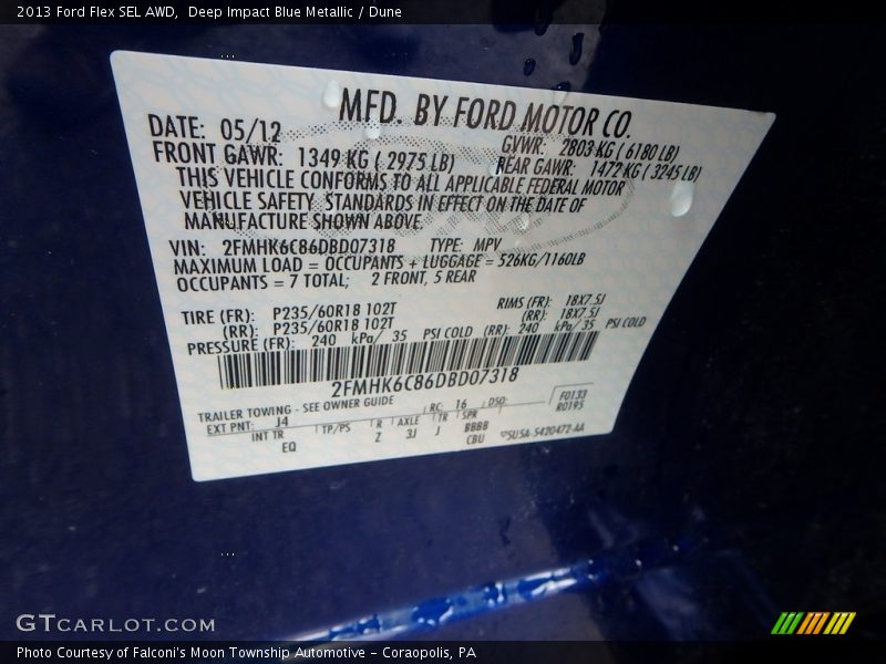 Deep Impact Blue Metallic / Dune 2013 Ford Flex SEL AWD