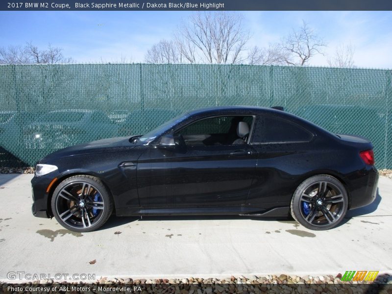 Black Sapphire Metallic / Dakota Black/Blue Highlight 2017 BMW M2 Coupe