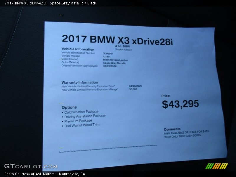 Space Gray Metallic / Black 2017 BMW X3 xDrive28i